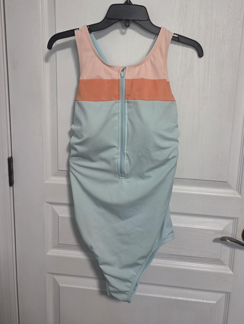 Lands’ End Swimsuit Colorblock Zip Front One Piece Athletic Pastel Women Mast 12
